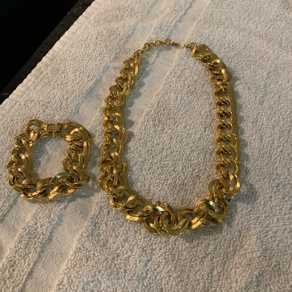 Gold Chain Necklace and Bracelet Set